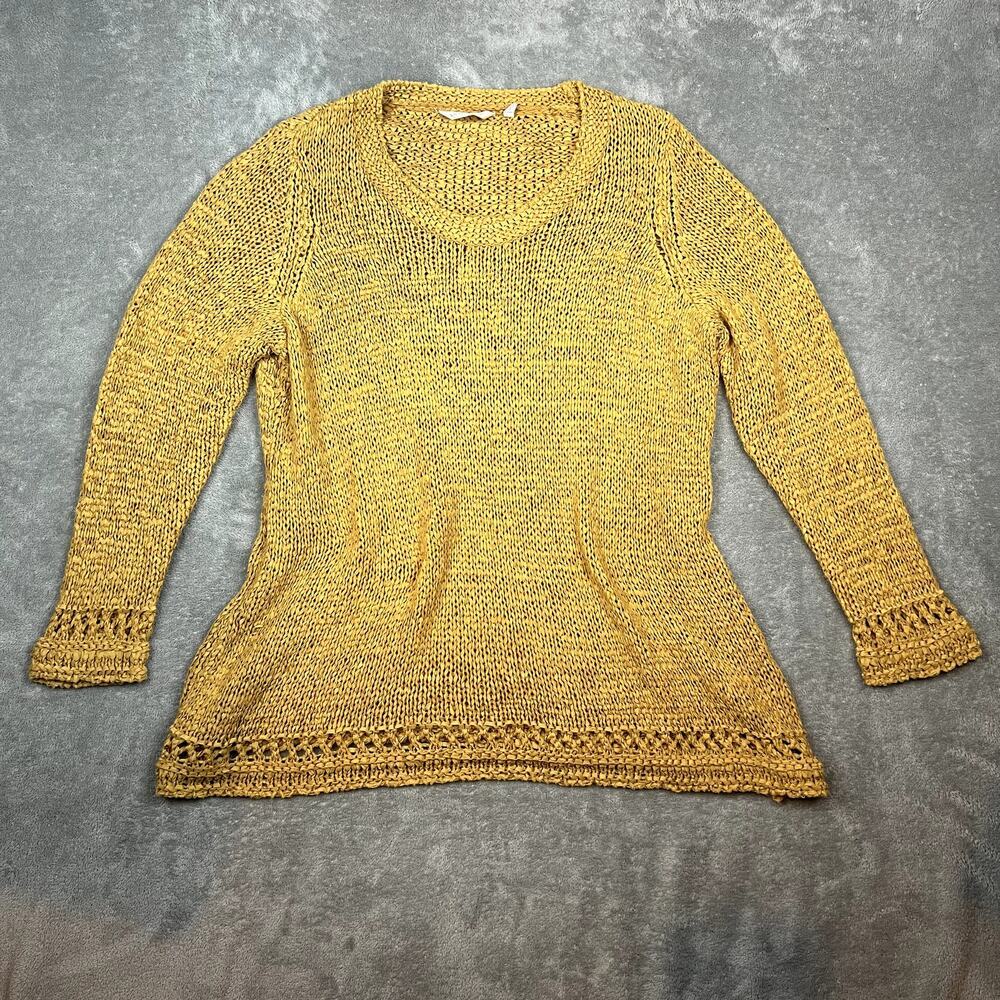 Soft Surroundings Sweater Womens 1X Open Knit Yellow Boho‎ Lagenlook Lightweight